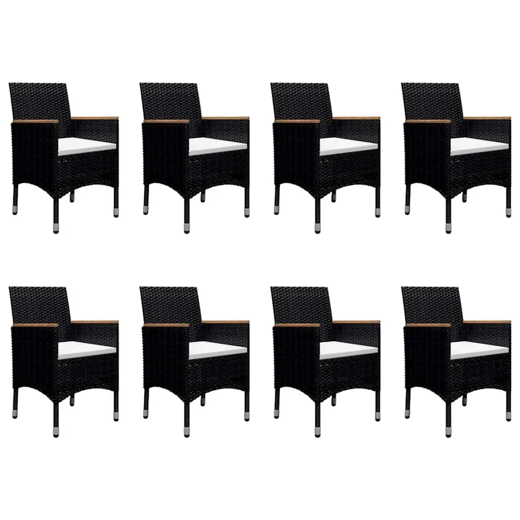 9 Piece Patio Dining Set Black Acacia Wood Reinforced Steel Frame Weather Resistant PE Rattan Outdoor Furniture