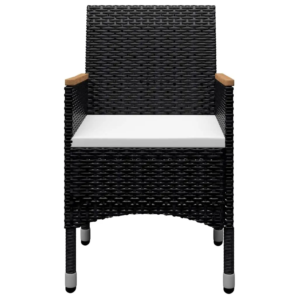 9 Piece Patio Dining Set Black Acacia Wood Reinforced Steel Frame Weather Resistant PE Rattan Outdoor Furniture