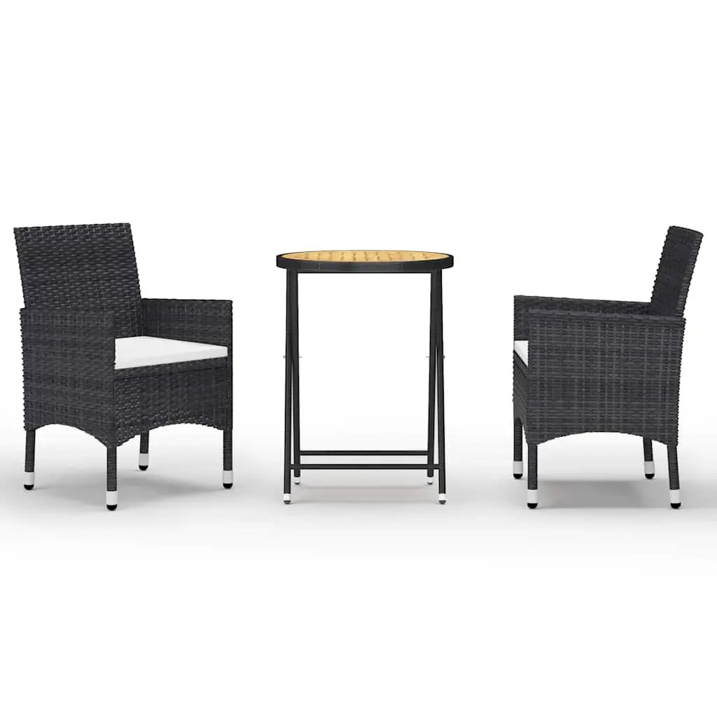 3 Piece Garden Bistro Set Outdoor Patio Furniture Rattan Chairs Table Black
