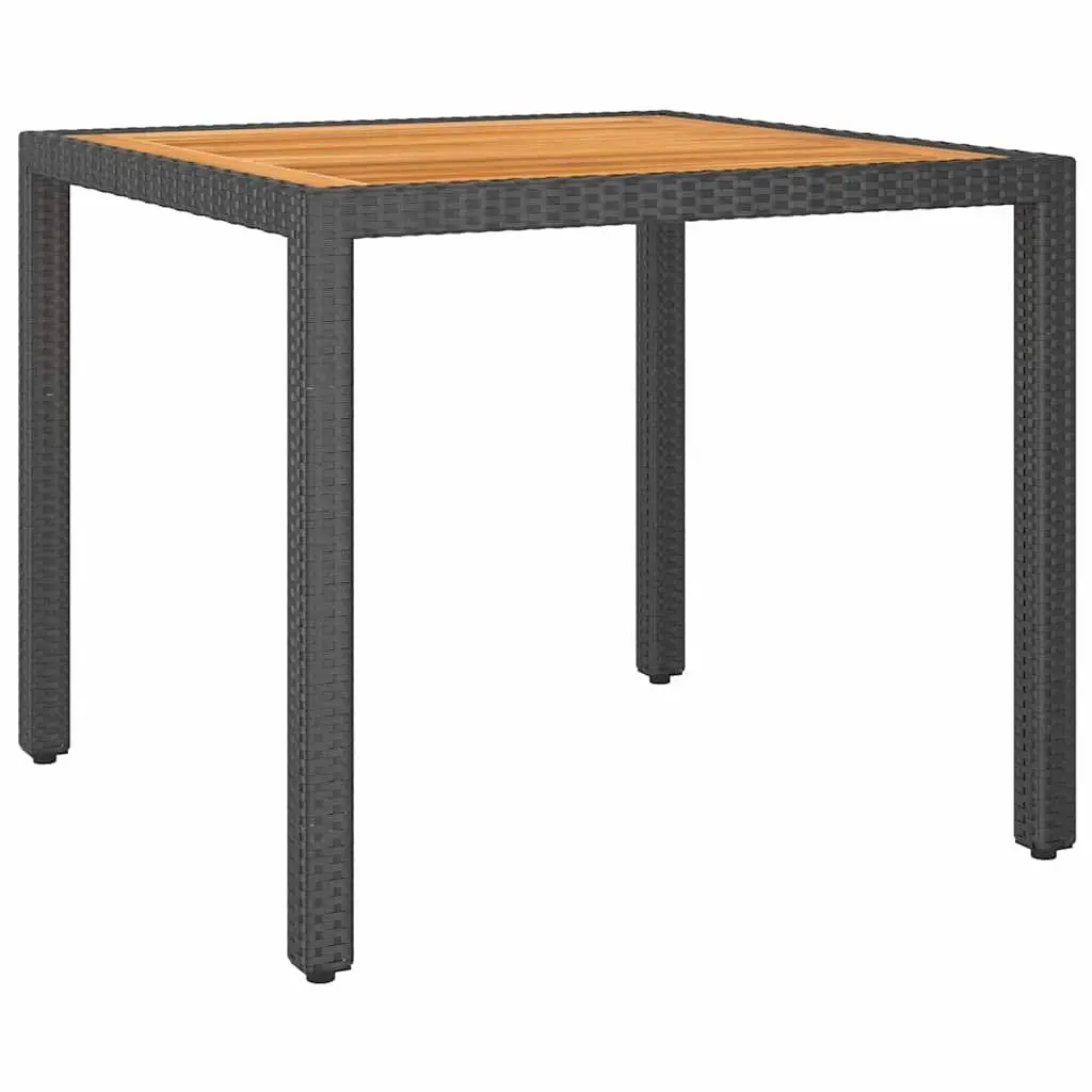 3 Piece Outdoor Dining Set Acacia Wood Table and Chairs PE Rattan Frame Black