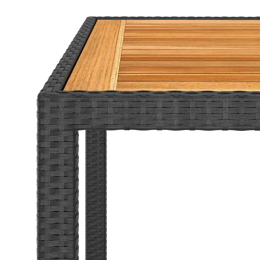 3 Piece Outdoor Dining Set Acacia Wood Table and Chairs PE Rattan Frame Black