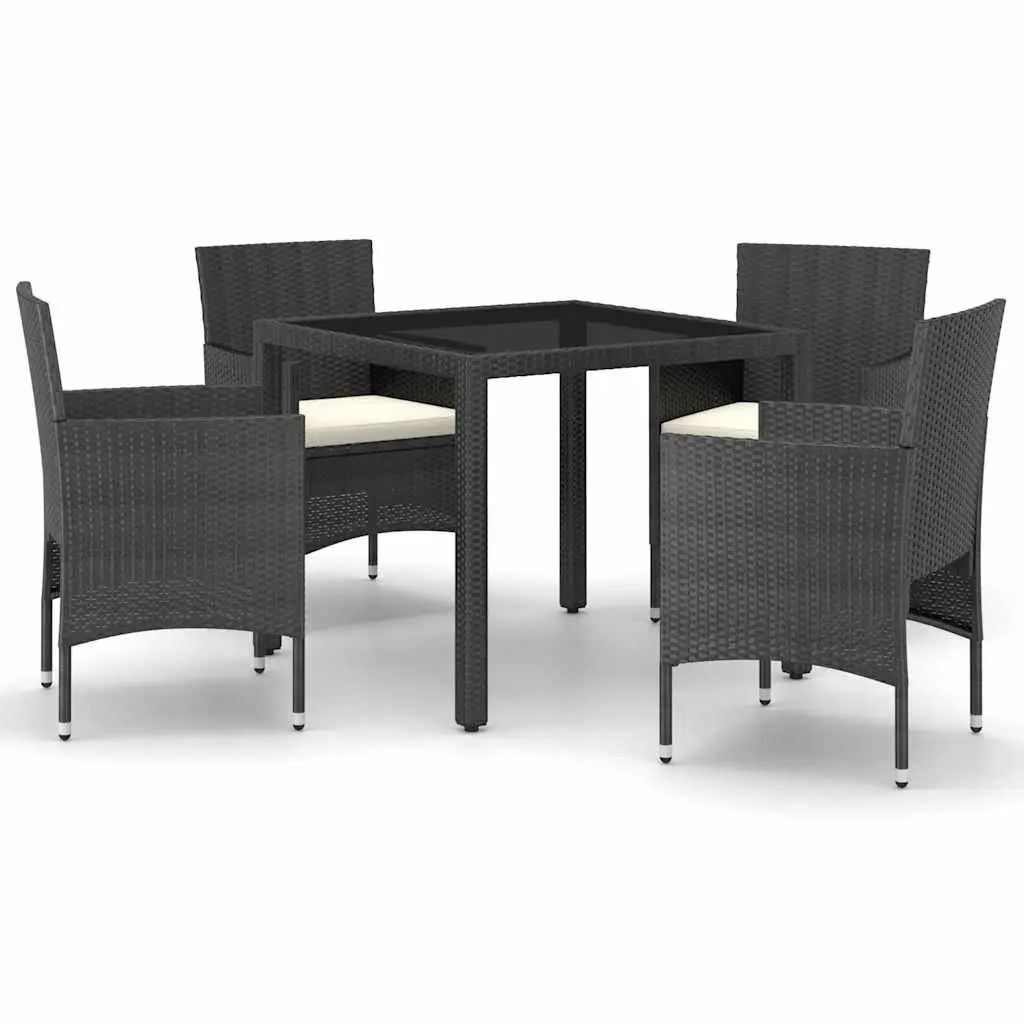 5 Piece Outdoor Dining Set Powder-Coated Steel PE Rattan Black Garden Patio Furniture
