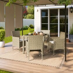 Outdoor Garden Dining Table Set 5 Piece Beige Poly Rattan Chairs