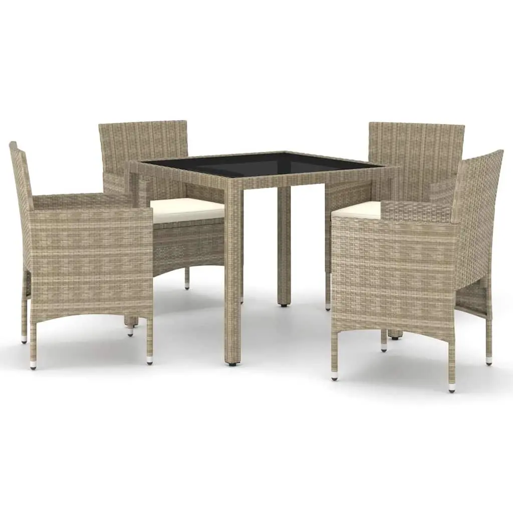 Outdoor Garden Dining Table Set 5 Piece Beige Poly Rattan Chairs