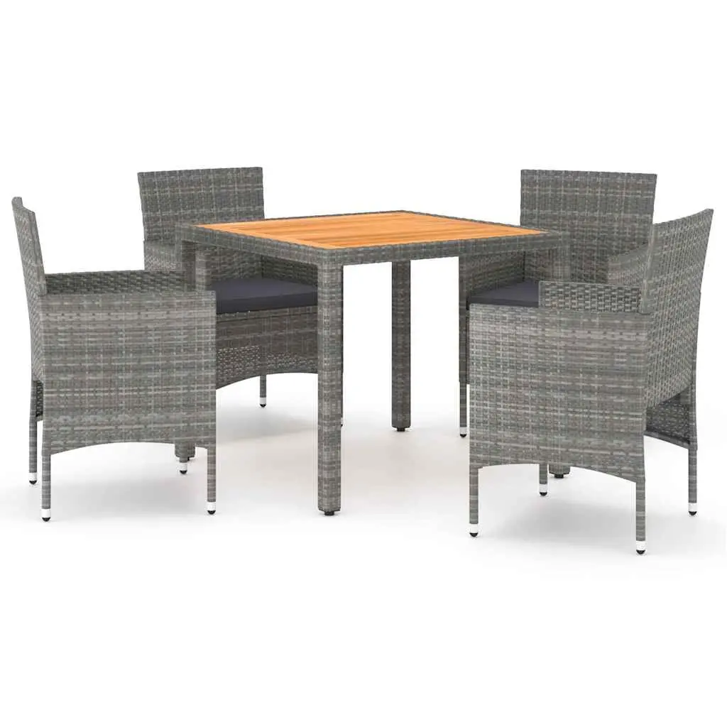 Garden Dining Set 5 Piece PE Rattan Steel Frame Acacia Wood Grey