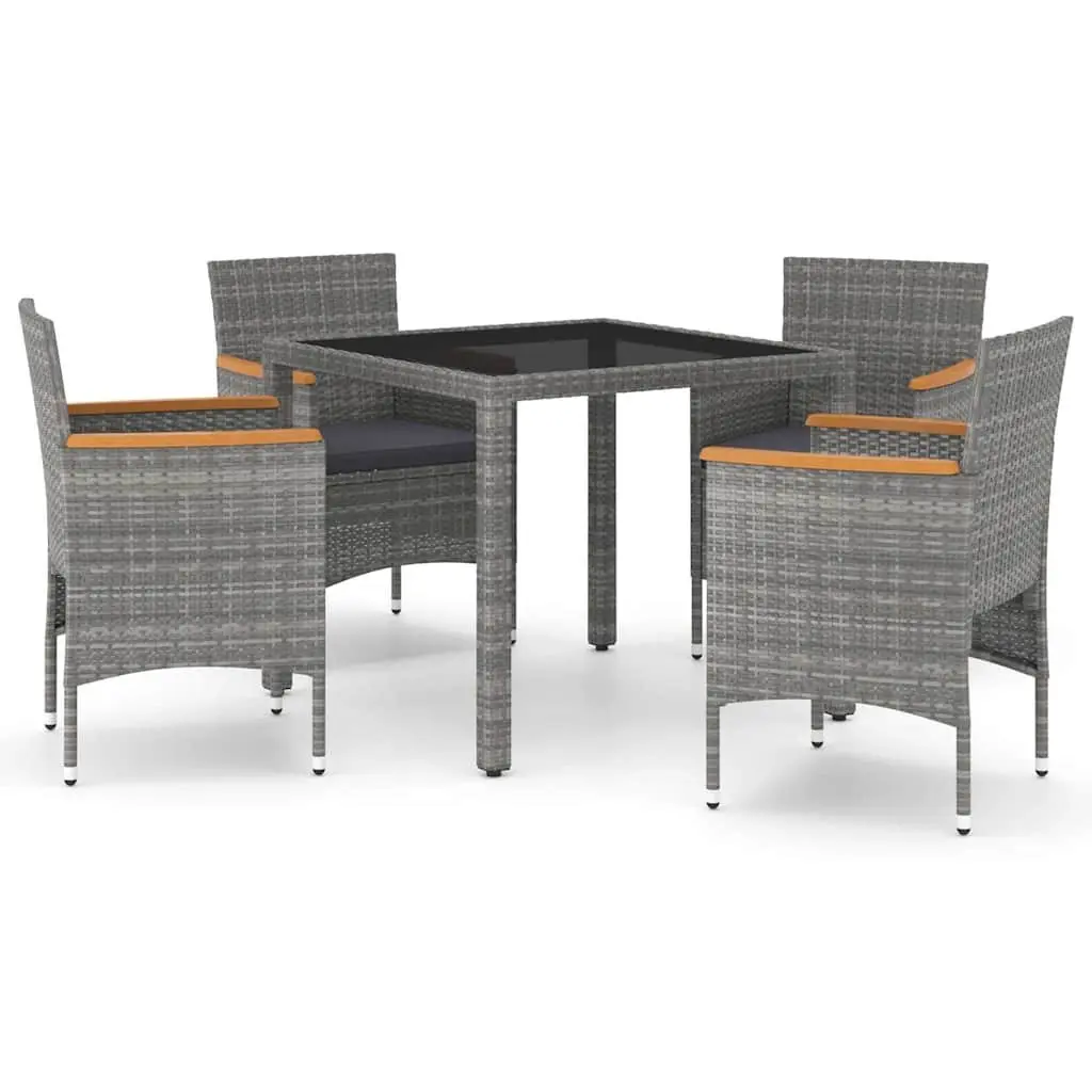 Garden Dining Set 5 Piece Outdoor Furniture Grey Poly Rattan Tempered Glass