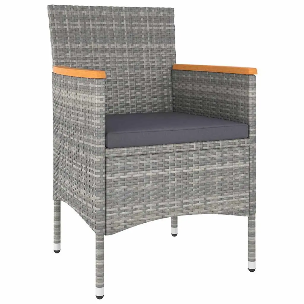 5 Piece Outdoor Dining Set Grey Acacia Wood Table with PE Rattan Chairs on Powder Coated Steel Frame