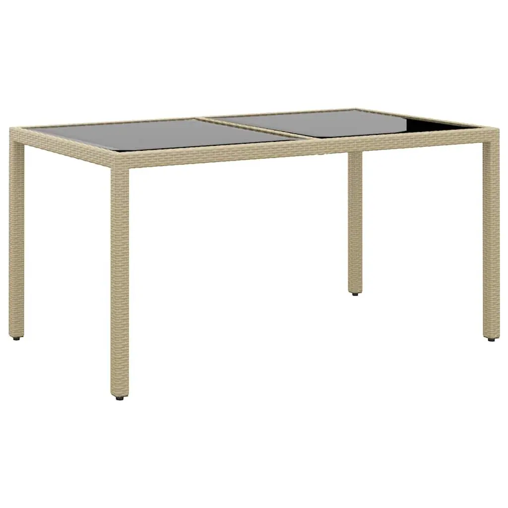 5 Piece Garden Dining Set Steel Frame PE Rattan Tempered Glass Table Beige