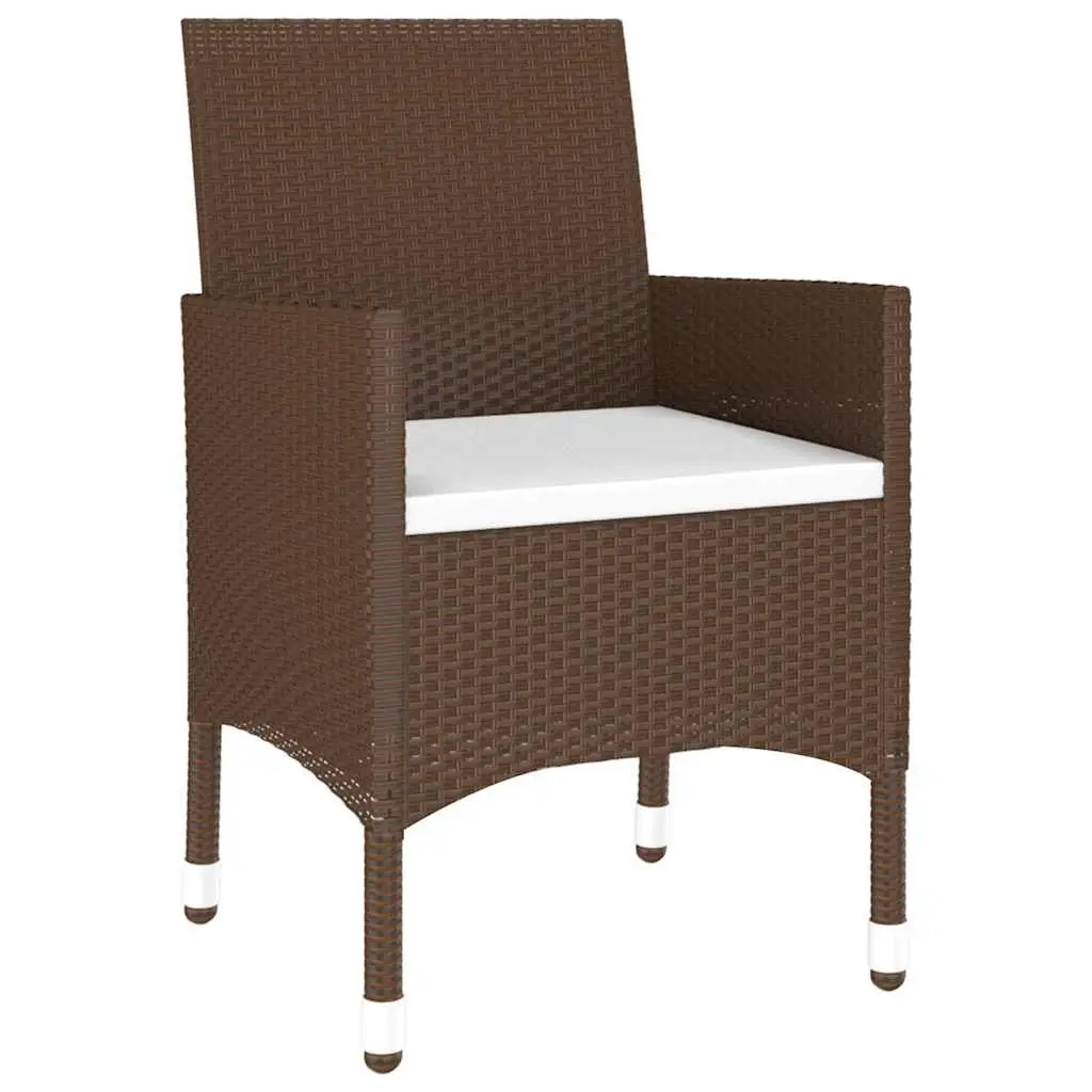 5 Piece Garden Dining Set PE Rattan Glass Table Brown Powder-coated Steel Chairs