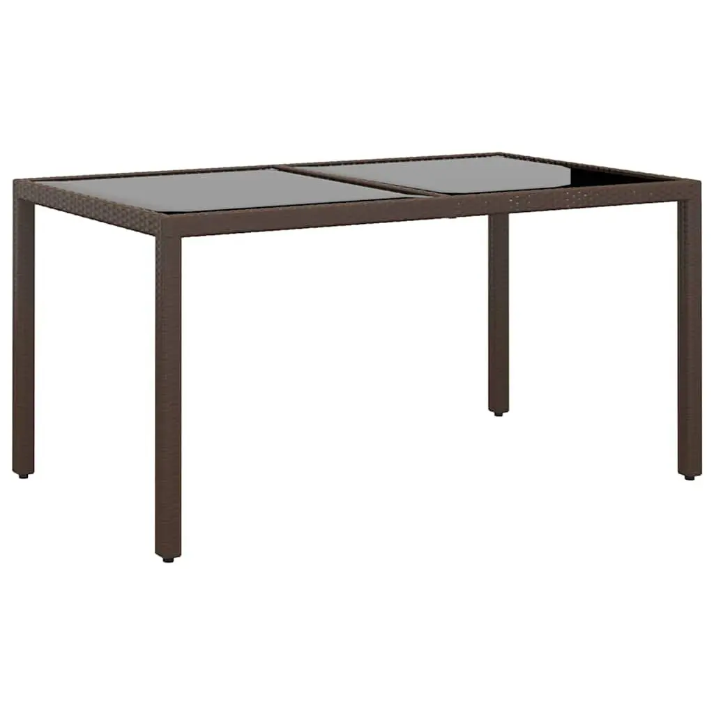 5 Piece Garden Dining Set PE Rattan Glass Table Brown Powder-coated Steel Chairs