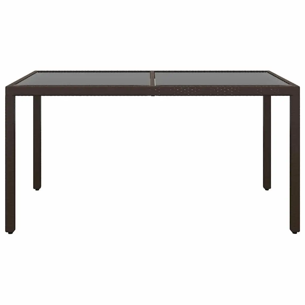 5 Piece Garden Dining Set PE Rattan Glass Table Brown Powder-coated Steel Chairs