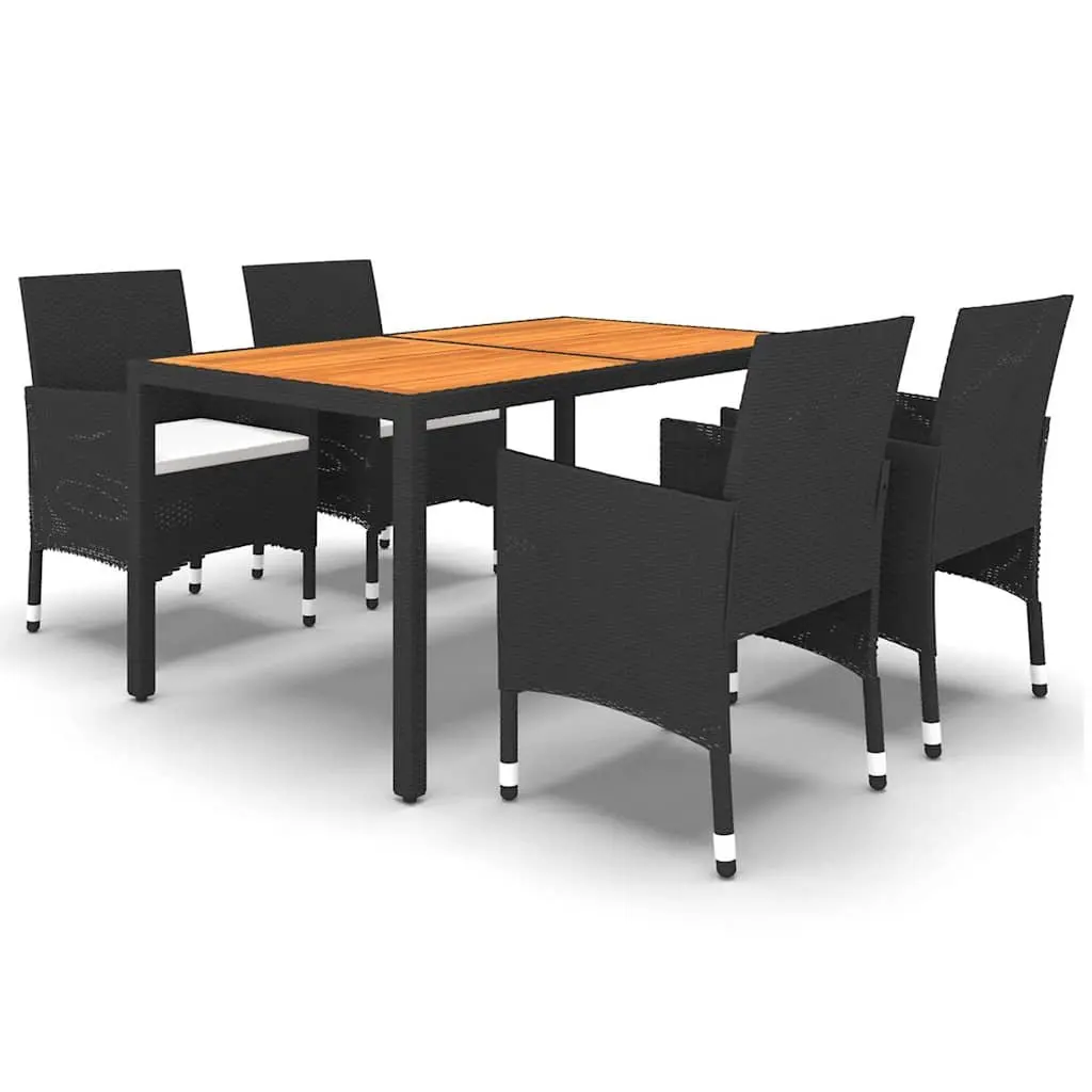 5 Piece Outdoor Dining Set Black Acacia Wood Table PE Rattan Steel Frame