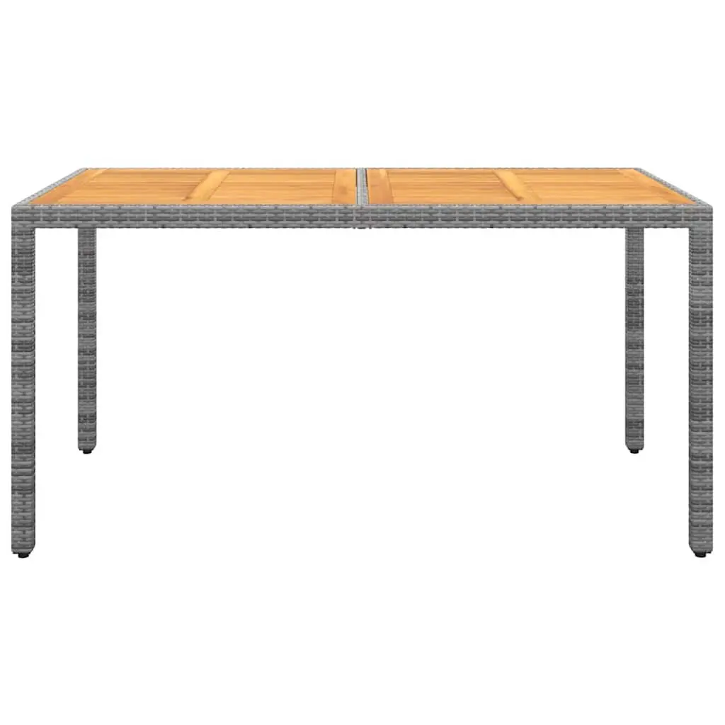 5 Piece Outdoor Dining Set Acacia Wood Table Cushioned Chairs PE Rattan Steel Frame Grey