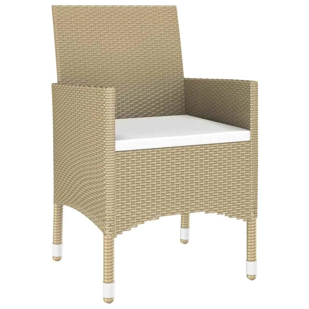 7 Piece Patio Dining Set Outdoor Furniture Tempered Glass Beige Poly Rattan Chair and Table Set