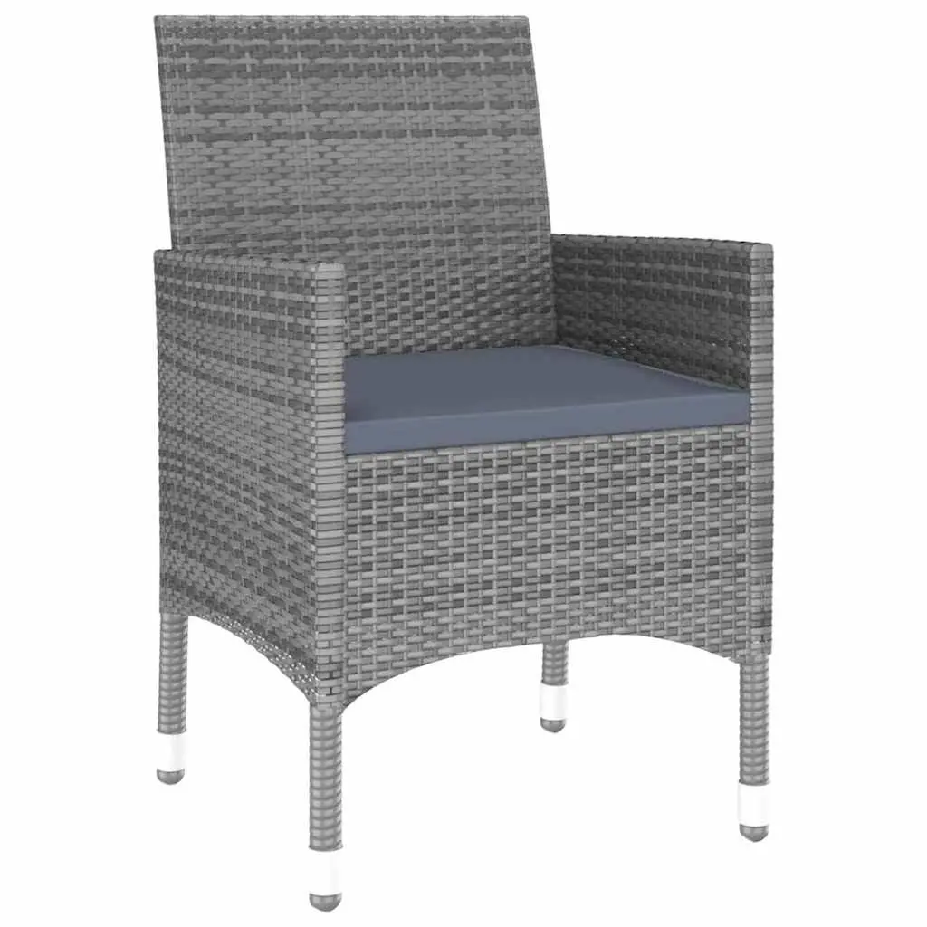 7 Piece Garden Dining Set Outdoor Patio Furniture Grey Rattan Powder-coated Steel Acacia Wood Table Chairs