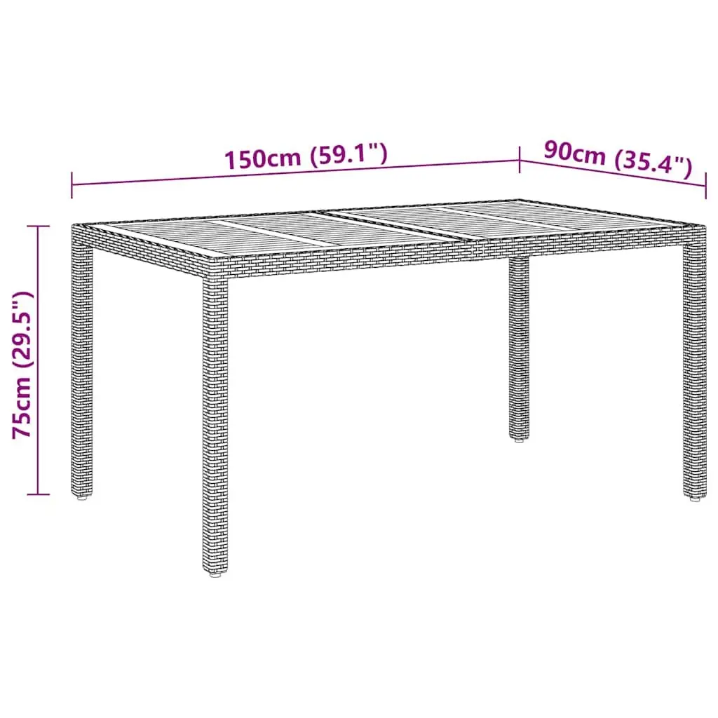 7 Piece Garden Dining Set Outdoor Patio Furniture Grey Rattan Powder-coated Steel Acacia Wood Table Chairs