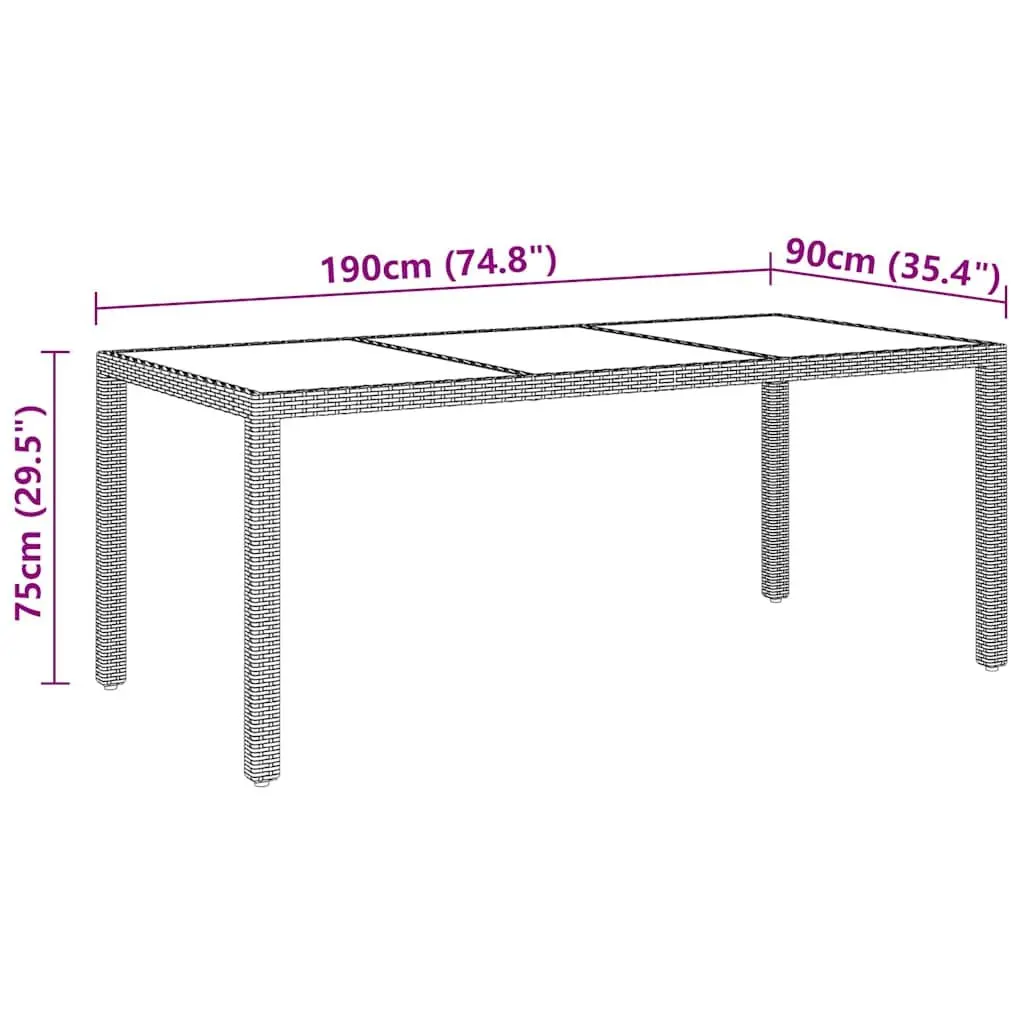 7 Piece Garden Dining Set Rattan Powder-coated Steel Grey Glass Table Chairs Outdoor Furniture