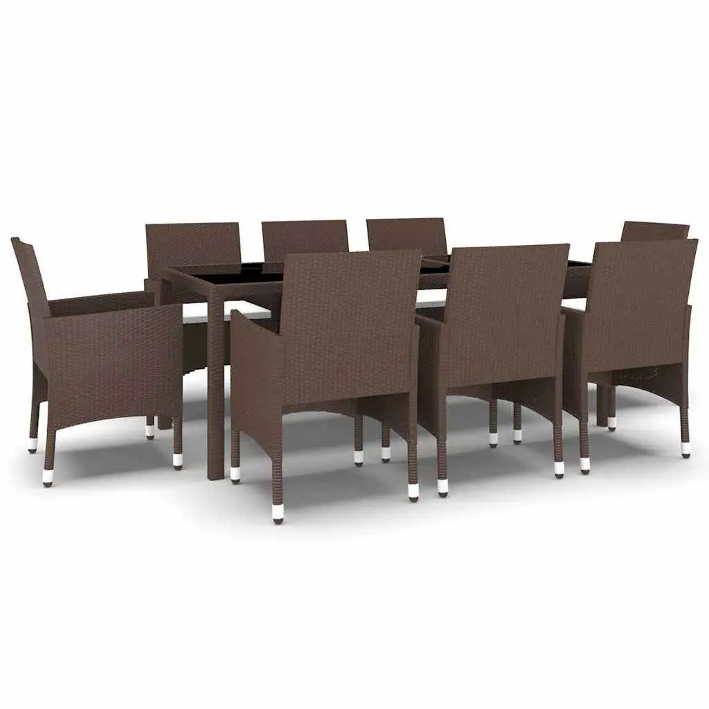 9 Piece Garden Dining Set Brown PE Rattan Chairs Table Outdoor Patio Furniture