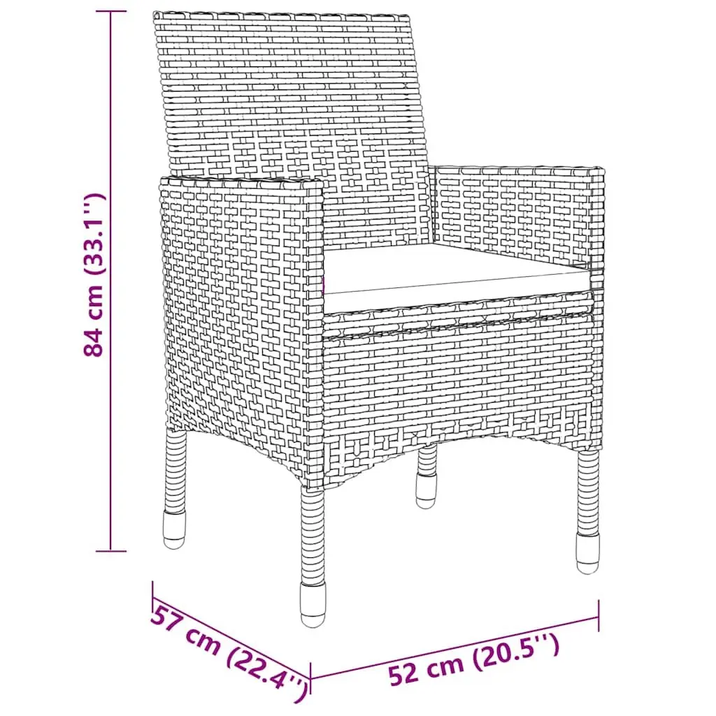 3 Piece Garden Dining Set Powder-Coated Steel PE Rattan Grey Table Chairs