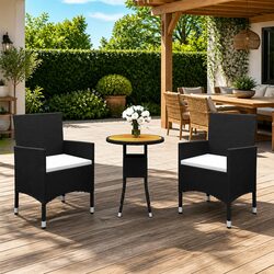 Garden Dining Set 3 Piece Outdoor Patio Furniture Table Chairs Black Rattan
