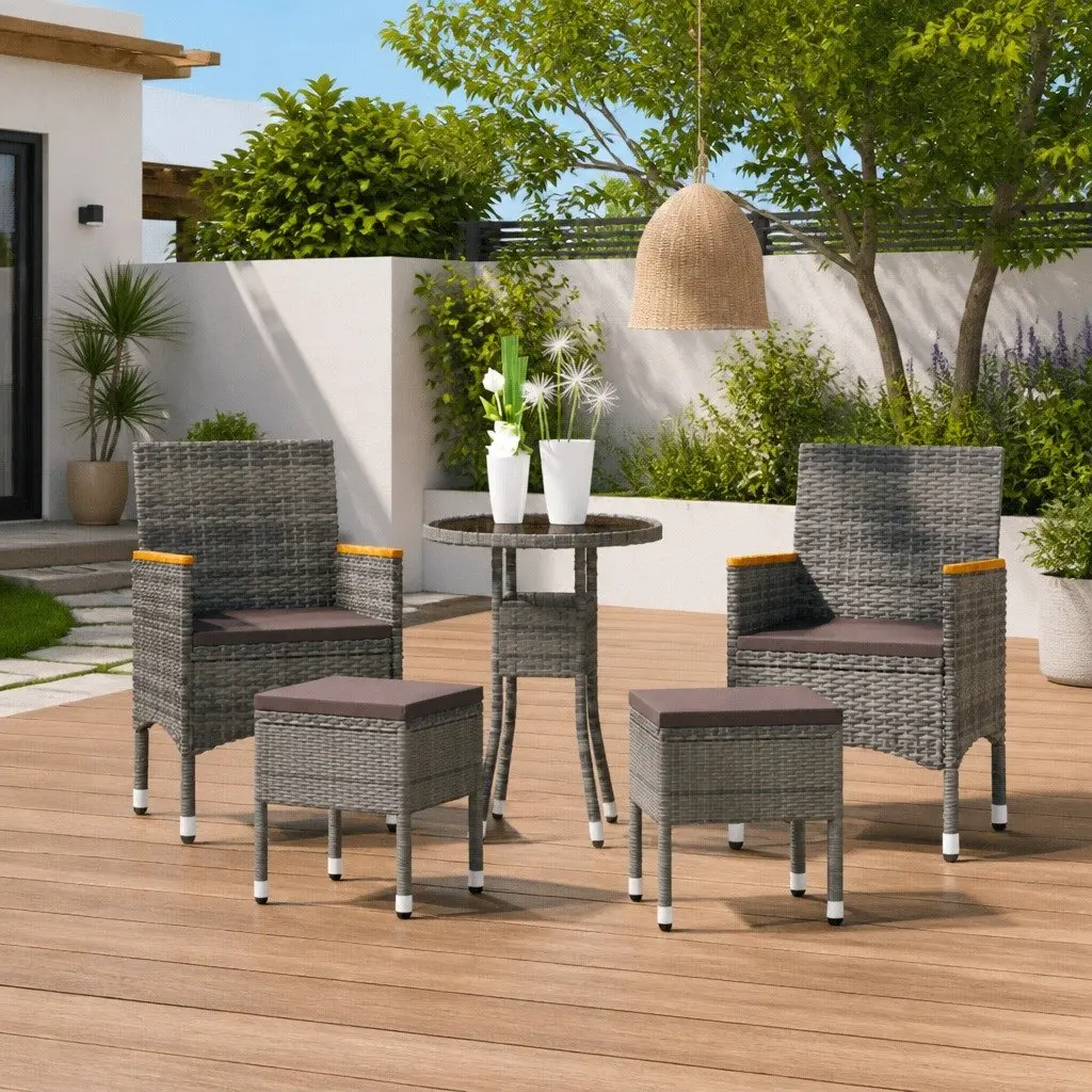 Garden Lounge Set 5 Piece Poly Rattan Outdoor Patio Furniture Grey
