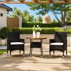 Garden Dining Set 3 Piece Outdoor Patio Furniture Poly Rattan Steel Frame Wood