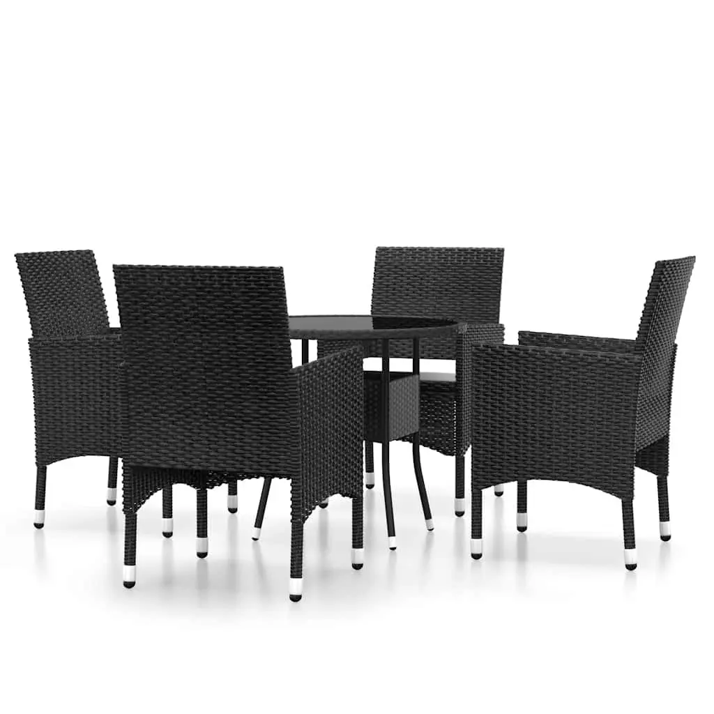Garden Dining Set 5 Piece Outdoor Patio Furniture Black Poly Rattan Table Chairs