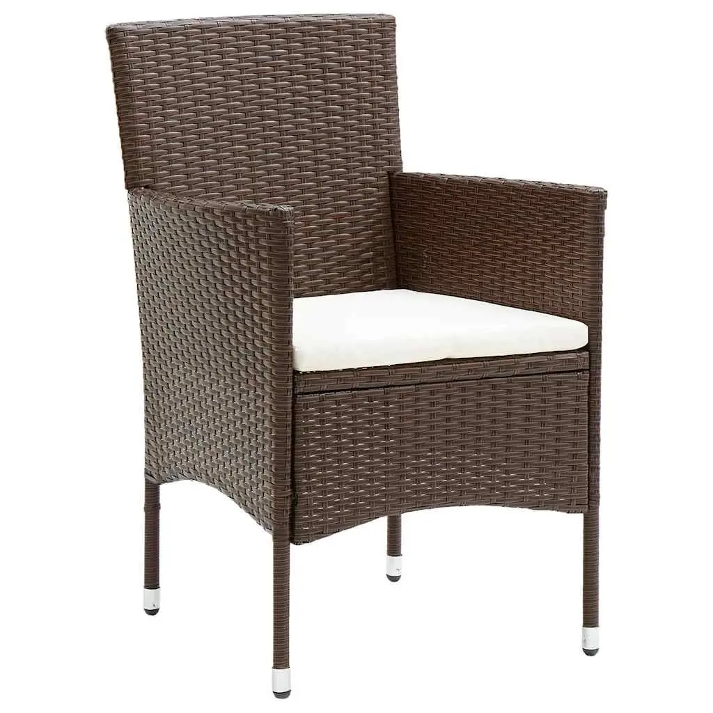 Garden Dining Set 5 Piece Outdoor Furniture Poly Rattan Brown Powder-coated Steel Frame Tempered Glass Table Thick Cushions