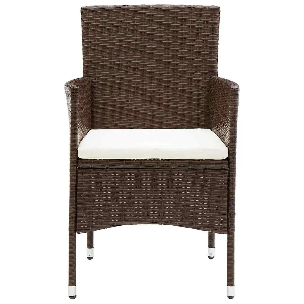 Garden Dining Set 5 Piece Outdoor Furniture Poly Rattan Brown Powder-coated Steel Frame Tempered Glass Table Thick Cushions