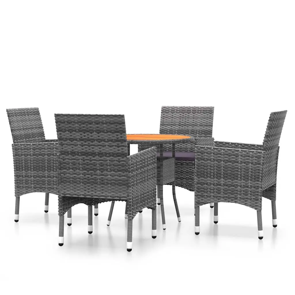 Garden Dining Set Poly Rattan Powder Coated Steel 5 Piece Grey Outdoor Patio Furniture