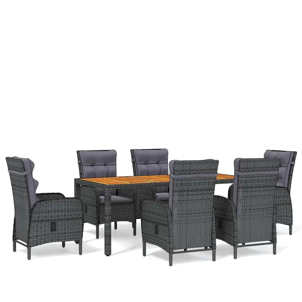 Garden Dining Set 7 Piece Outdoor Furniture Steel PE Rattan Grey with Solid Acacia Wood Table