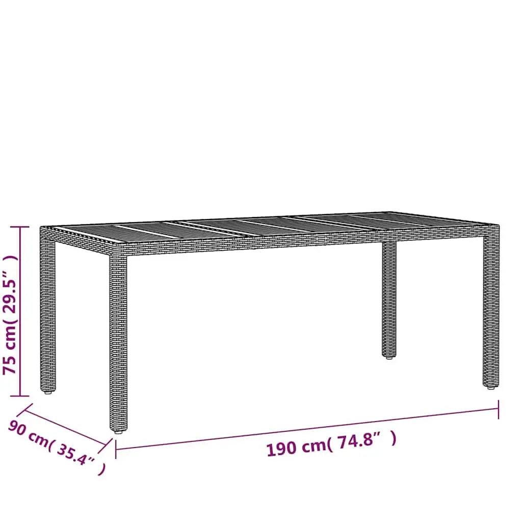 Garden Dining Set 7 Piece Outdoor Furniture Steel PE Rattan Grey with Solid Acacia Wood Table