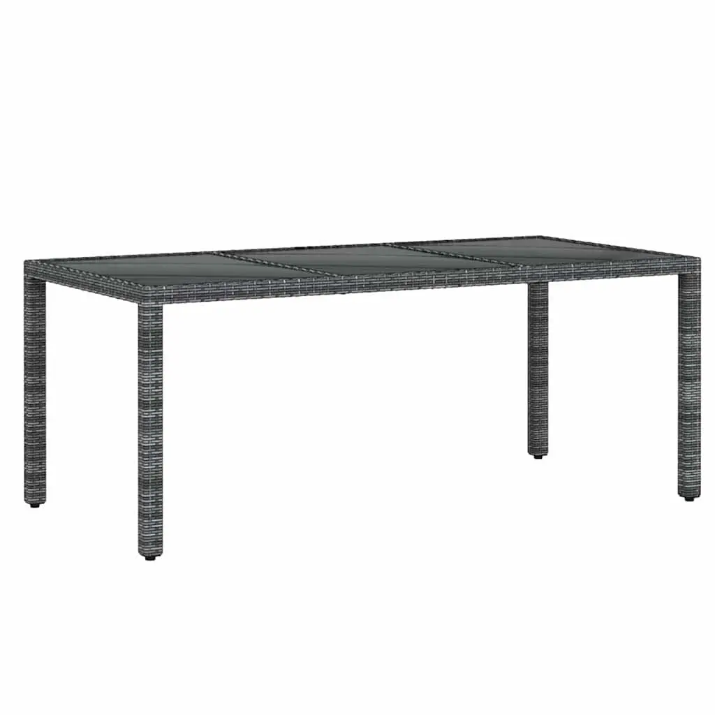9 Piece Garden Dining Set Steel Frame PE Rattan Glass Table Reclining Chairs Grey