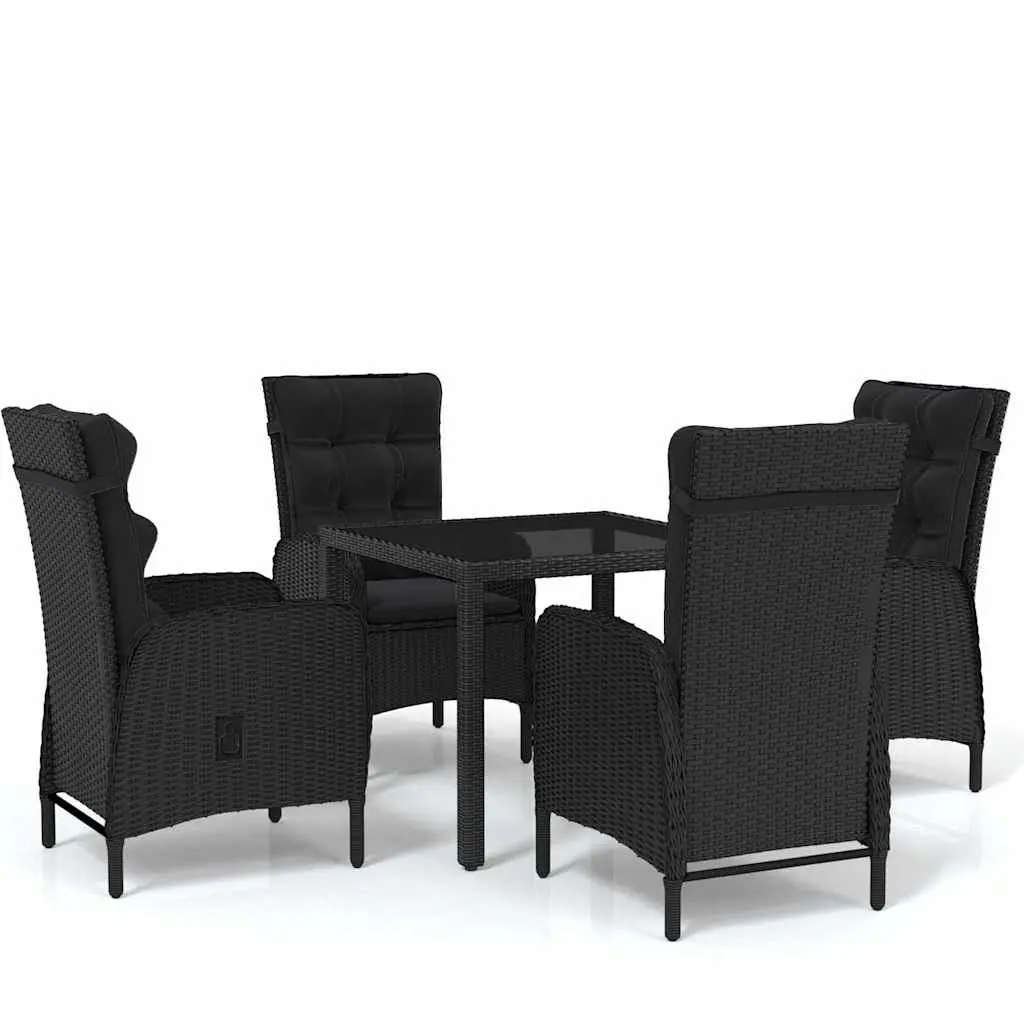 5 Piece Outdoor Garden Dining Set Black Steel Frame Weather Resistant Poly Rattan with Cushions