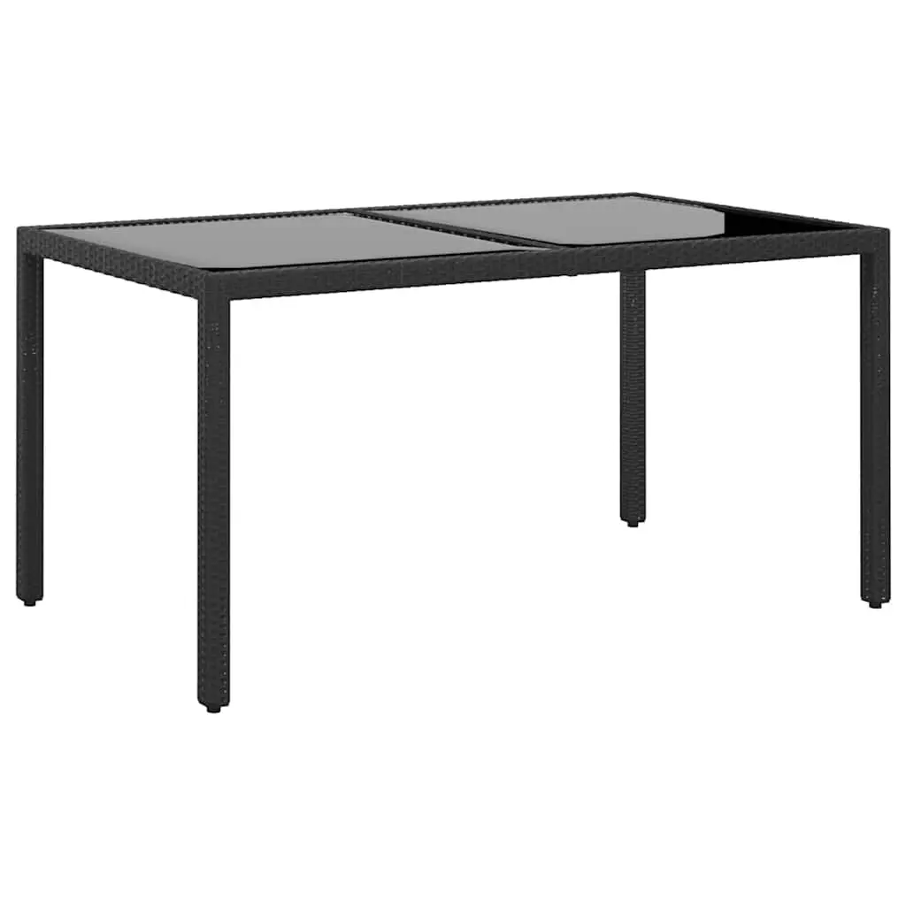 5 Piece Patio Dining Set Ergonomic Chairs Steel Frame PE Rattan Black Glass Table