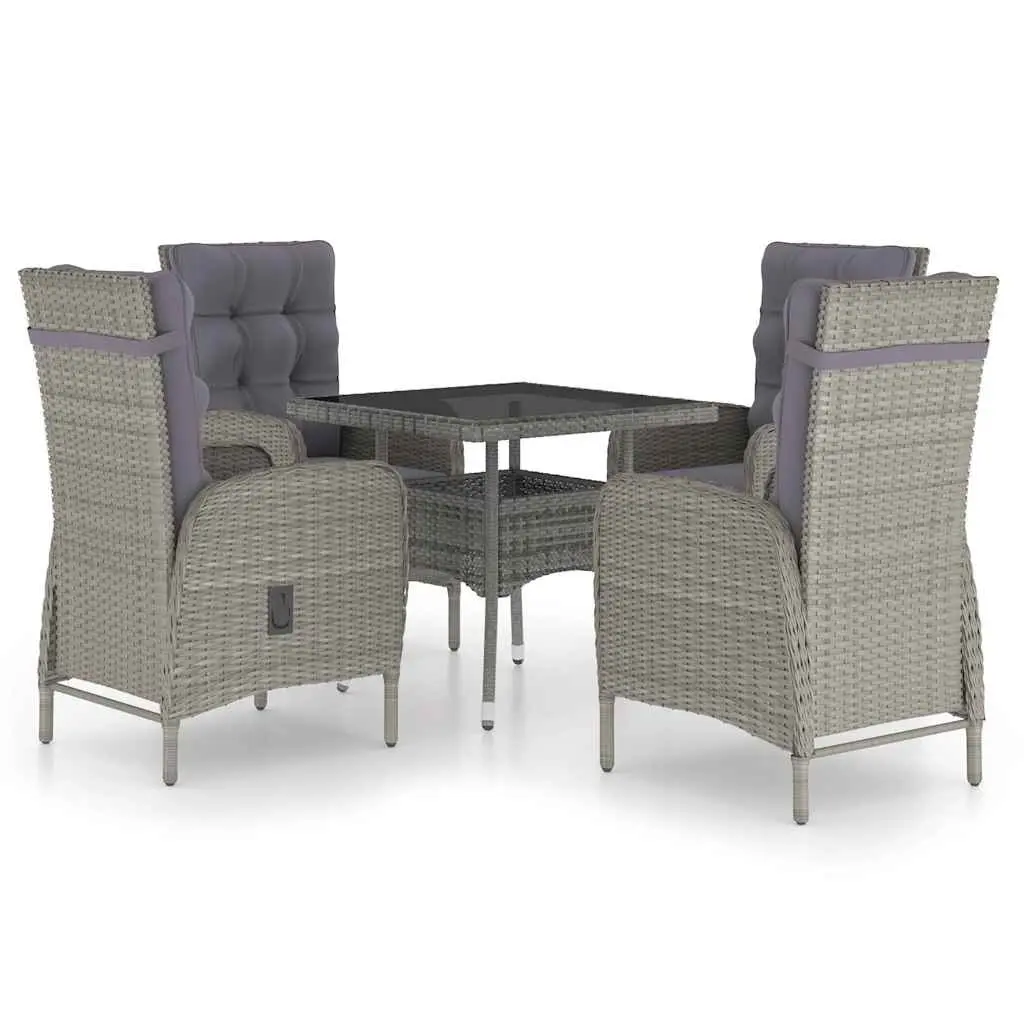Garden Dining Set 5 Piece Powder-coated Steel Weather-resistant PE Rattan Glass Top Grey