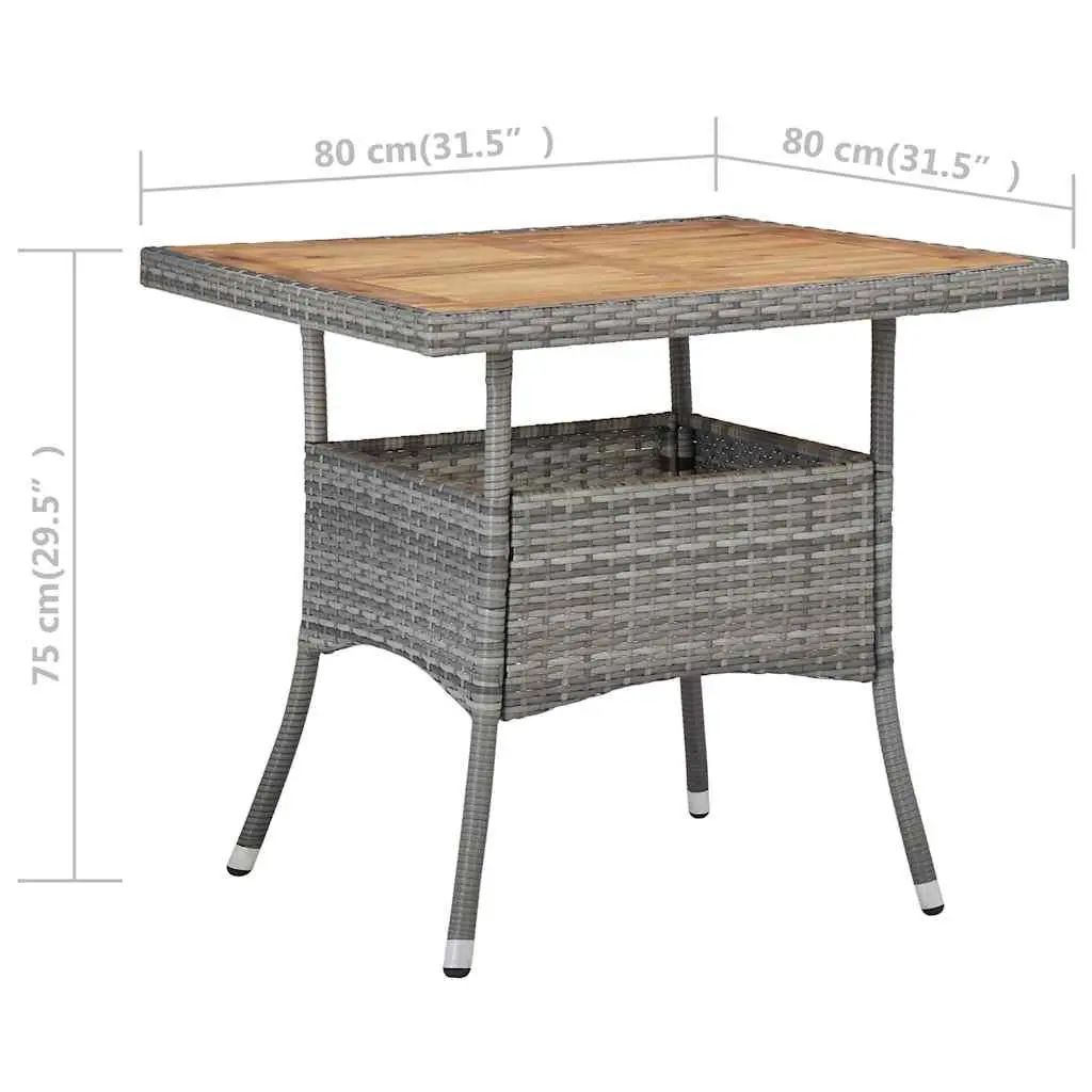 Outdoor Dining Set Grey PE Rattan Acacia Wood 5 Piece Patio Furniture with Comfort Armchairs and Cushions