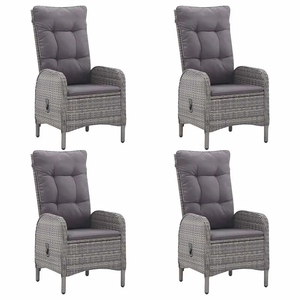 Outdoor Dining Set Grey PE Rattan Acacia Wood 5 Piece Patio Furniture with Comfort Armchairs and Cushions
