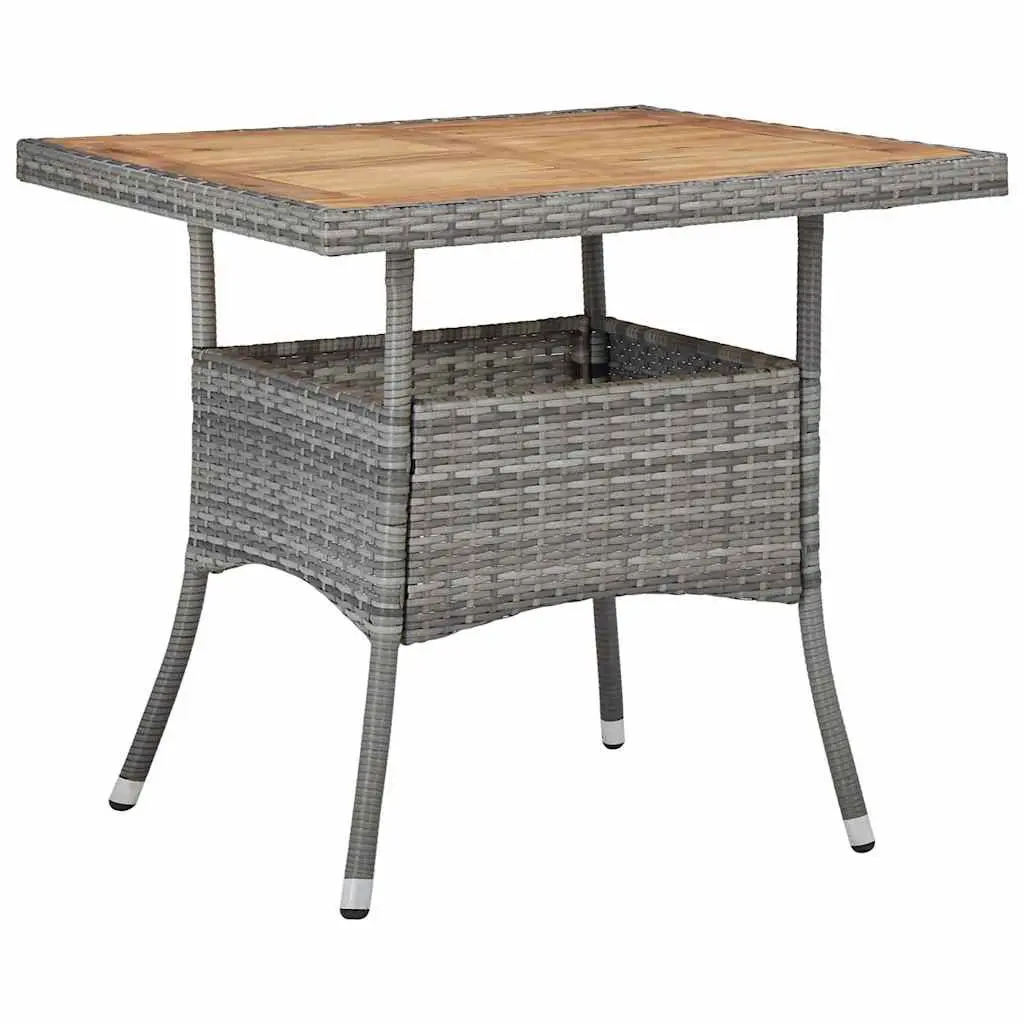 Outdoor Dining Set Grey PE Rattan Acacia Wood 5 Piece Patio Furniture with Comfort Armchairs and Cushions