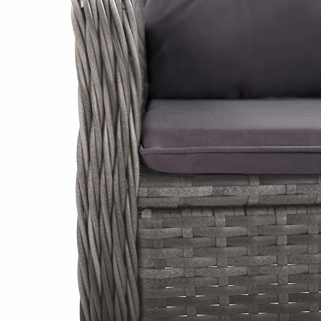 Outdoor Dining Set Grey PE Rattan Acacia Wood 5 Piece Patio Furniture with Comfort Armchairs and Cushions
