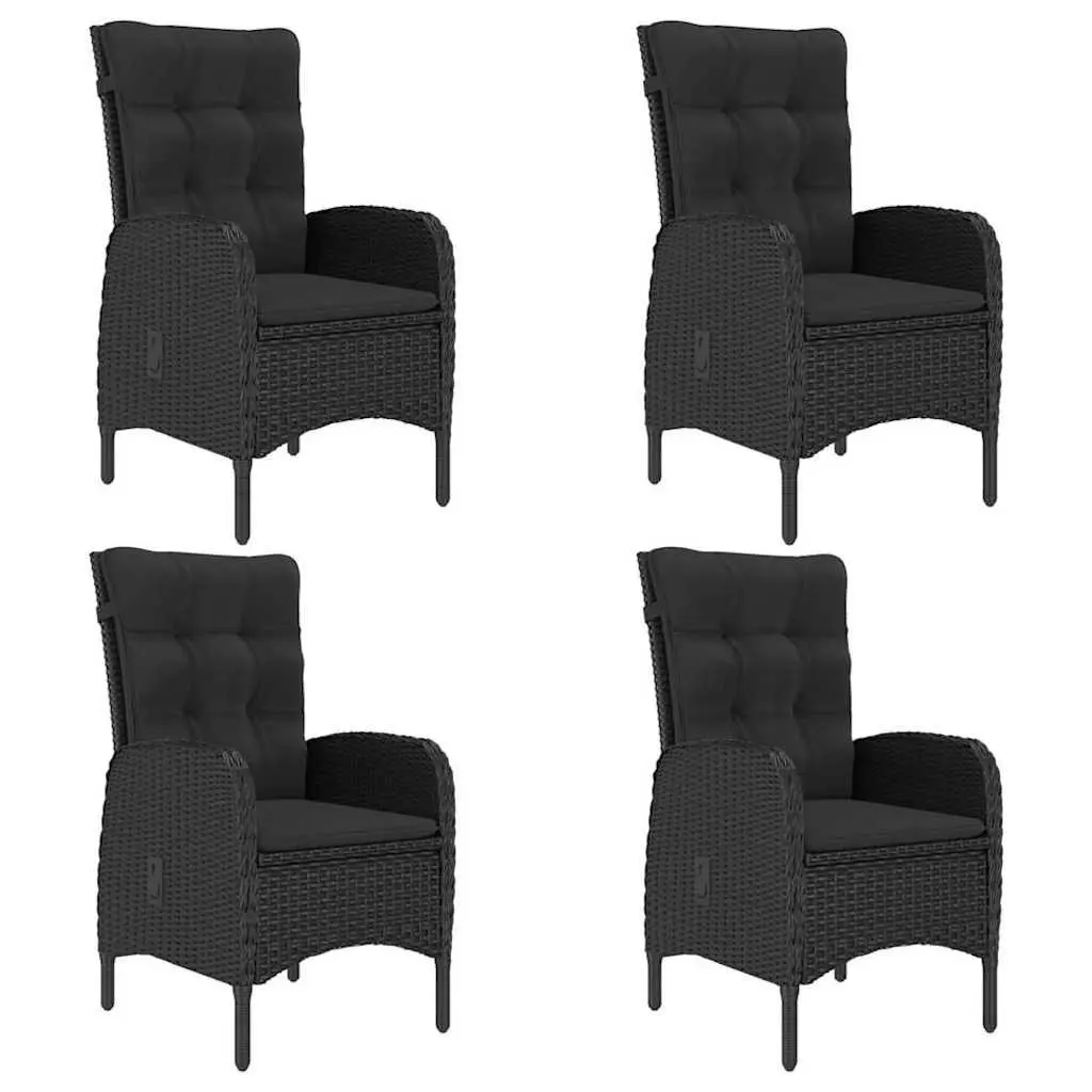 5 Piece Outdoor Dining Set Black PE Rattan Glass Table Powder-coated Steel Frame