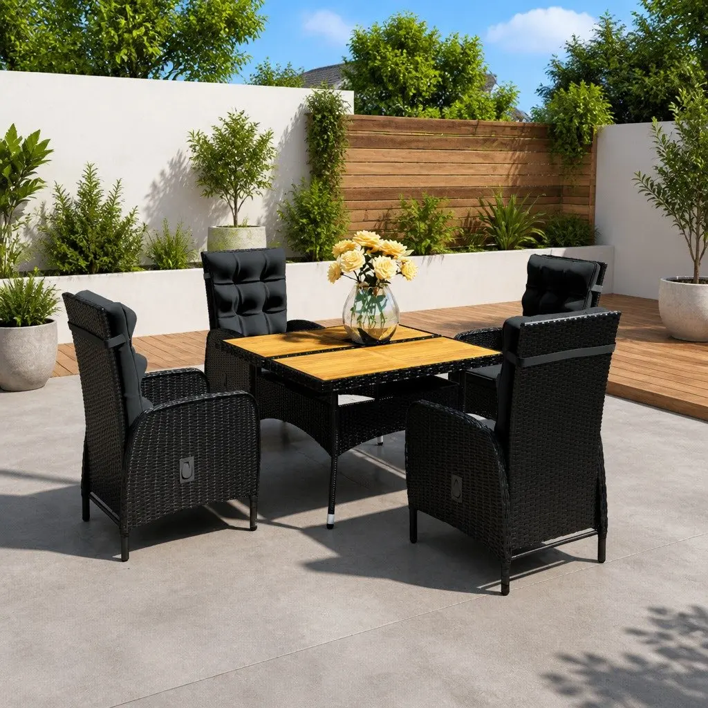 Outdoor Garden Dining Set Powder-coated Steel 5 Piece Black