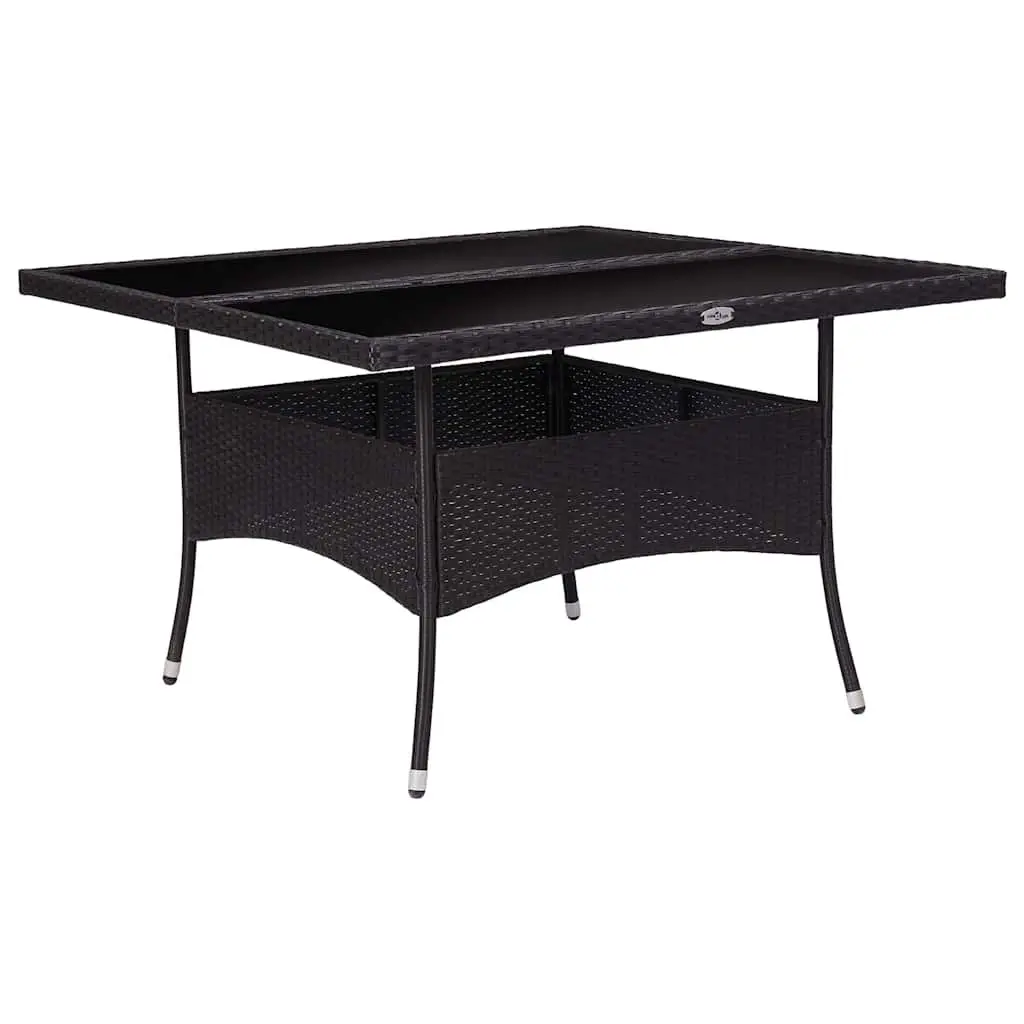 9 Piece Outdoor Dining Set Steel Rattan Chairs Glass Top Black