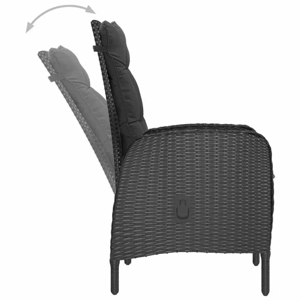 9 Piece Outdoor Dining Set Steel Rattan Chairs Glass Top Black
