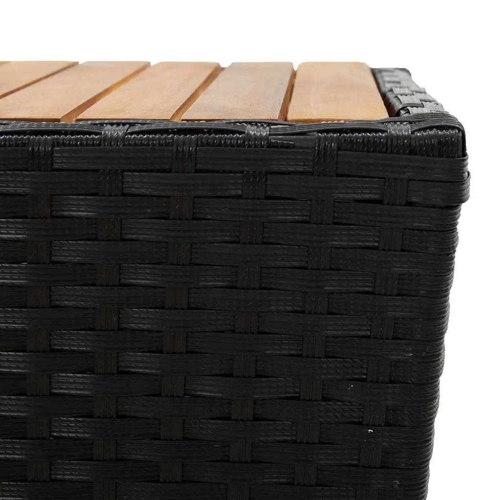 Garden Bistro Set 3 Piece Poly Rattan Acacia Wood Outdoor Furniture Black