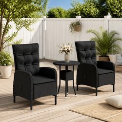 3 Piece Garden Bistro Set Poly Rattan Outdoor Patio Furniture Black Chairs Table