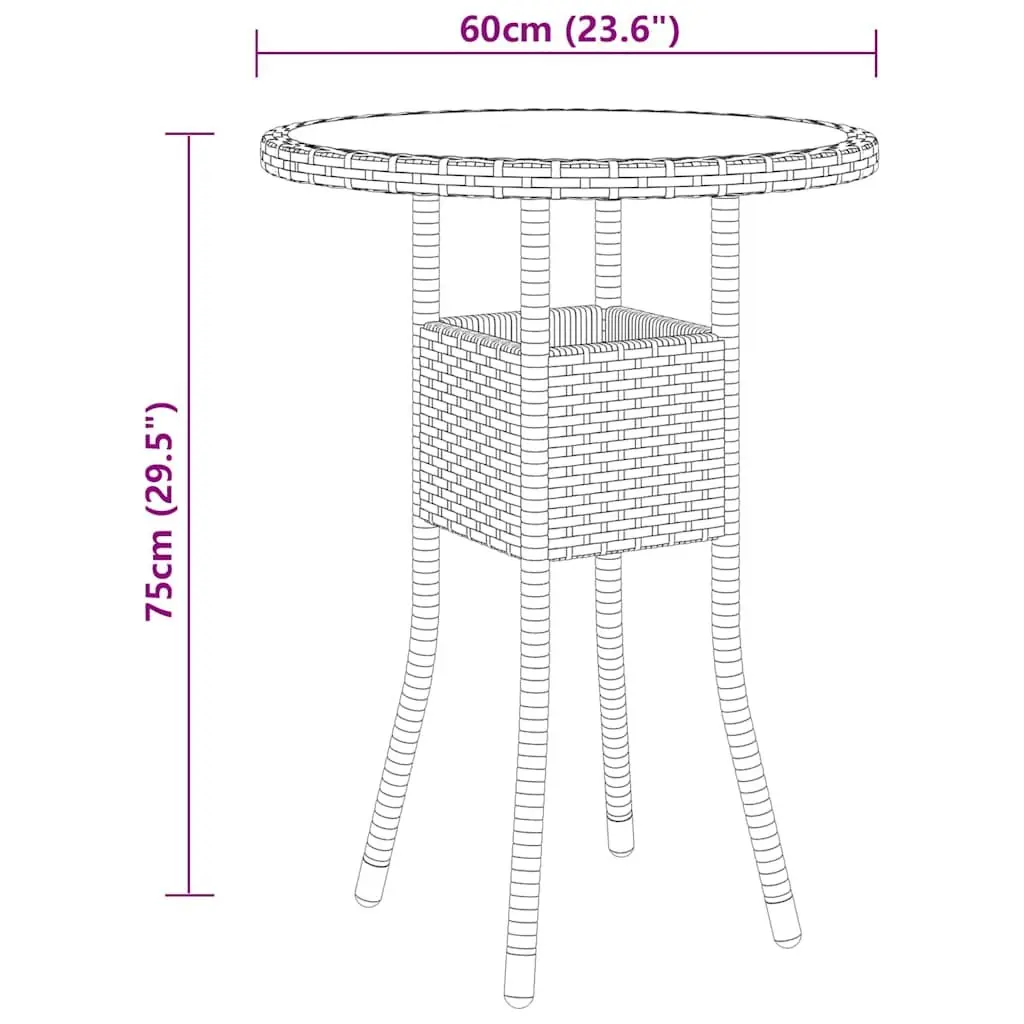 Poly Rattan Bistro Set Outdoor Patio Furniture Black 3 Piece with Table and Adjustable Backrest Chairs