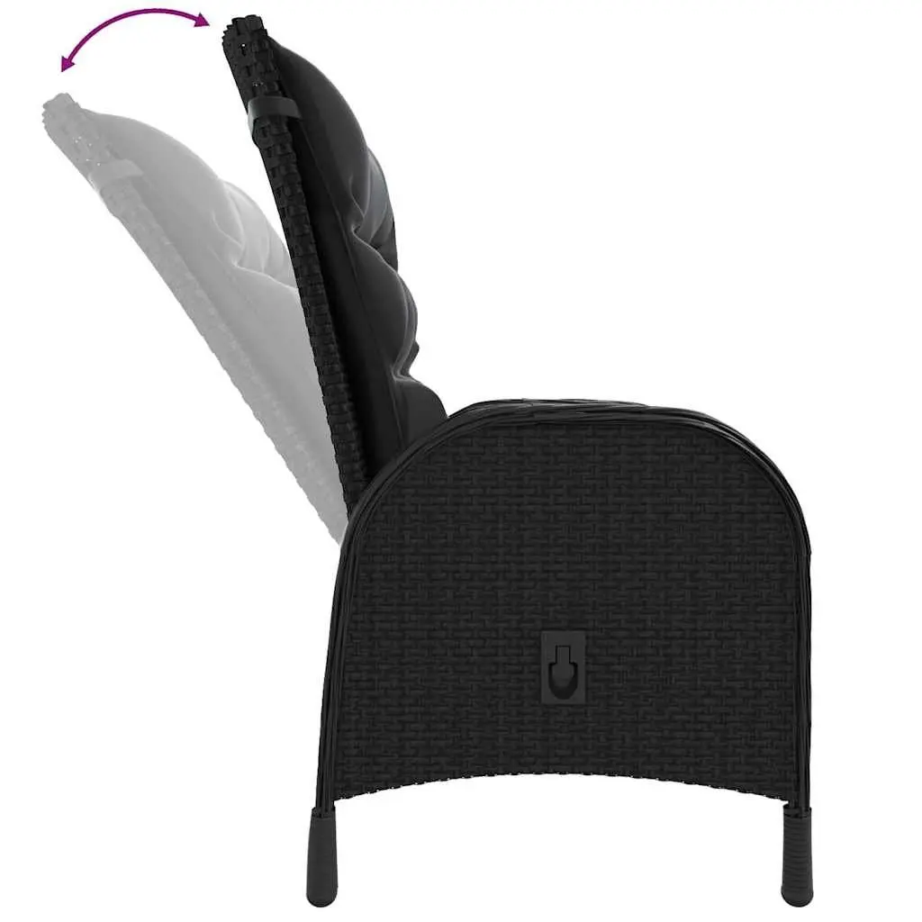 3 Piece Bistro Set Outdoor Furniture Black Poly Rattan Includes 2 Chairs with Cushions and Table Garden Patio Use