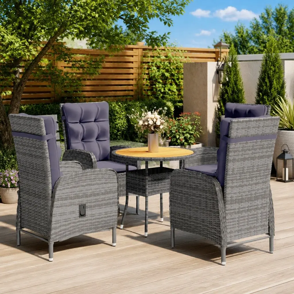 5 Piece Garden Bistro Set Steel Frame Hand Woven PE Rattan Grey Outdoor Patio Furniture