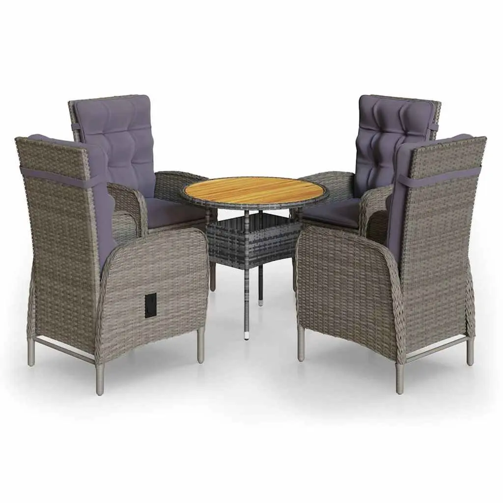 5 Piece Garden Bistro Set Steel Frame Hand Woven PE Rattan Grey Outdoor Patio Furniture